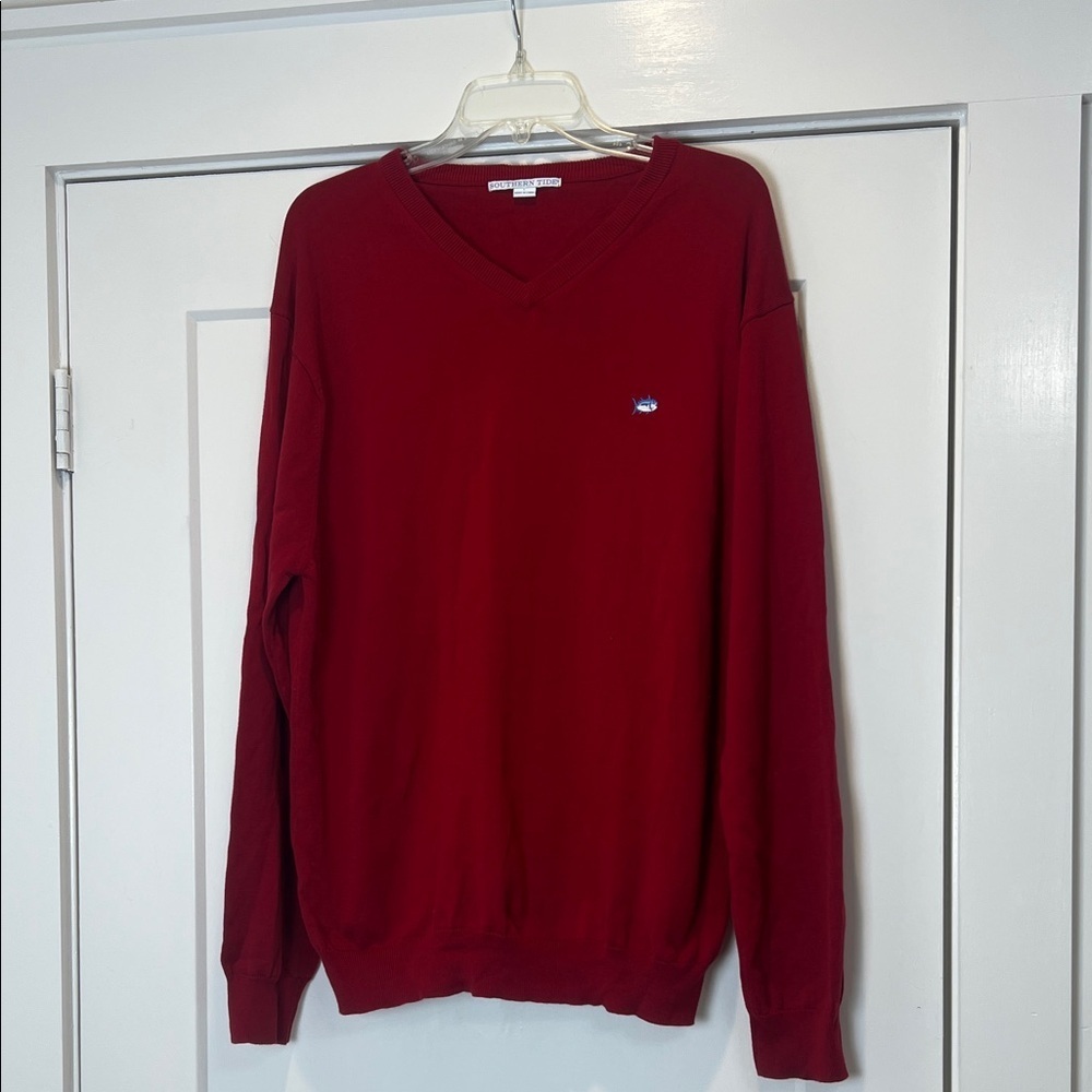 Southern Tide Men's Deep Red V-Neck Sweater size large.